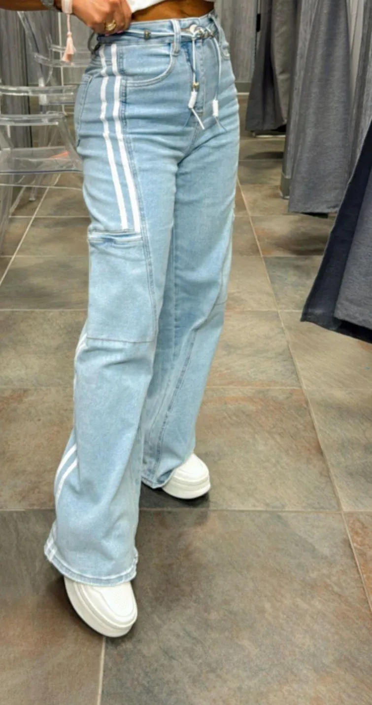 0882 Wide leg pants side stripe pants