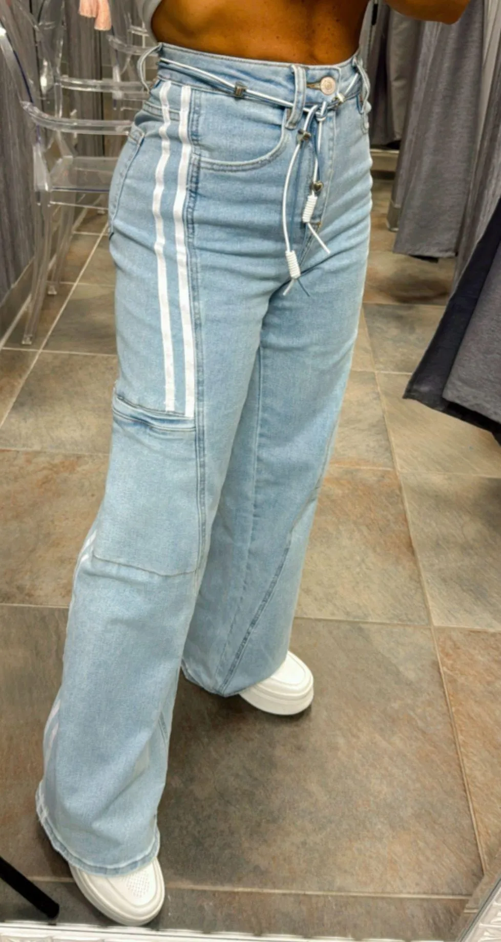 0882 Wide leg pants side stripe pants
