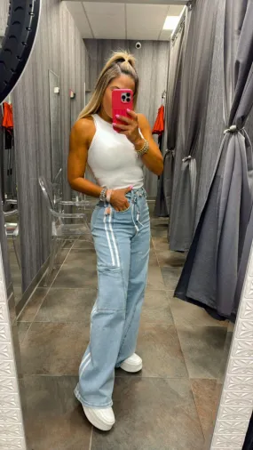 0882 Wide leg pants side stripe pants