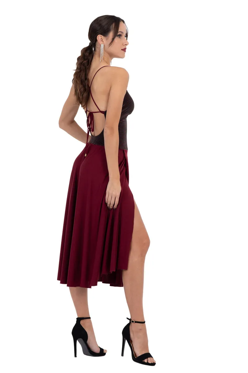 Black Lamé Fit & Flare Tango Dress With Spaghetti Straps