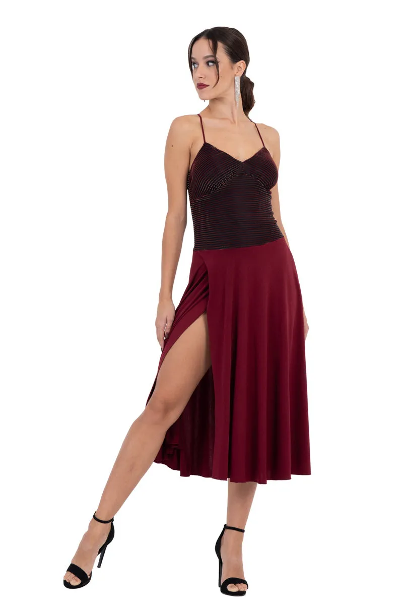 Black Lamé Fit & Flare Tango Dress With Spaghetti Straps
