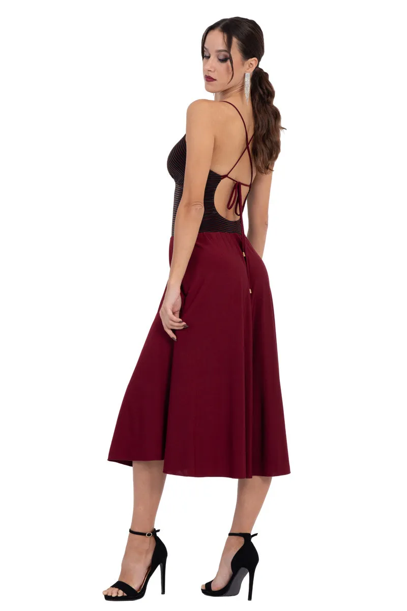 Black Lamé Fit & Flare Tango Dress With Spaghetti Straps