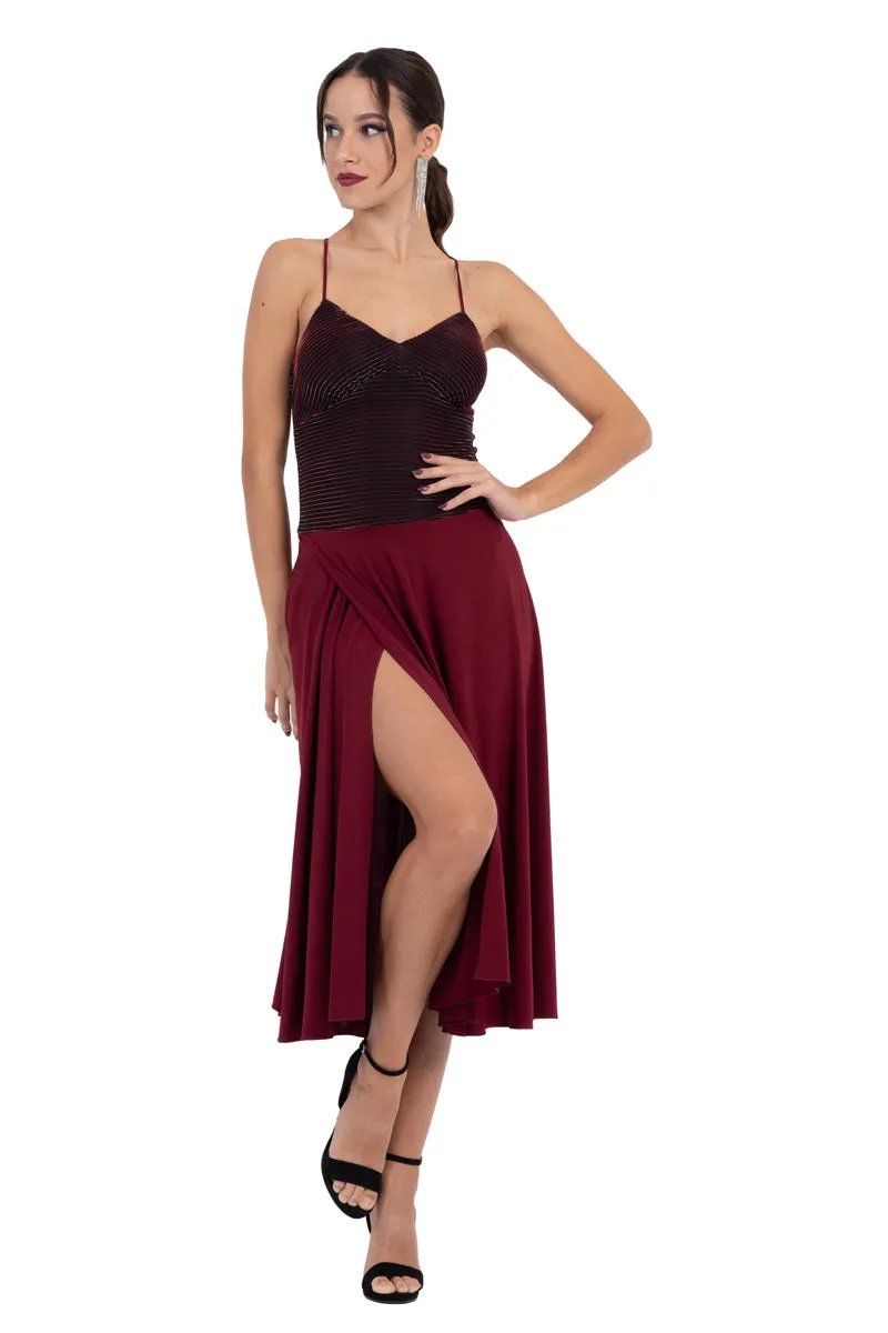 Black Lamé Fit & Flare Tango Dress With Spaghetti Straps
