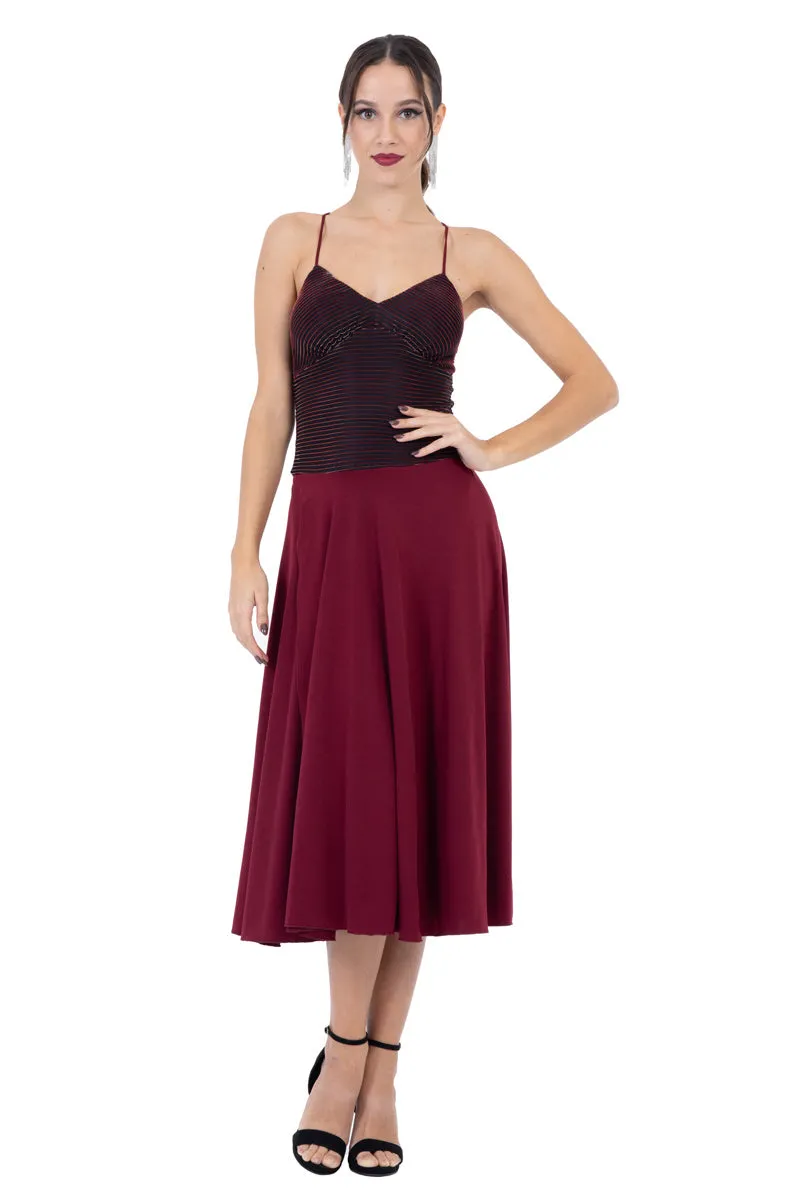 Black Lamé Fit & Flare Tango Dress With Spaghetti Straps