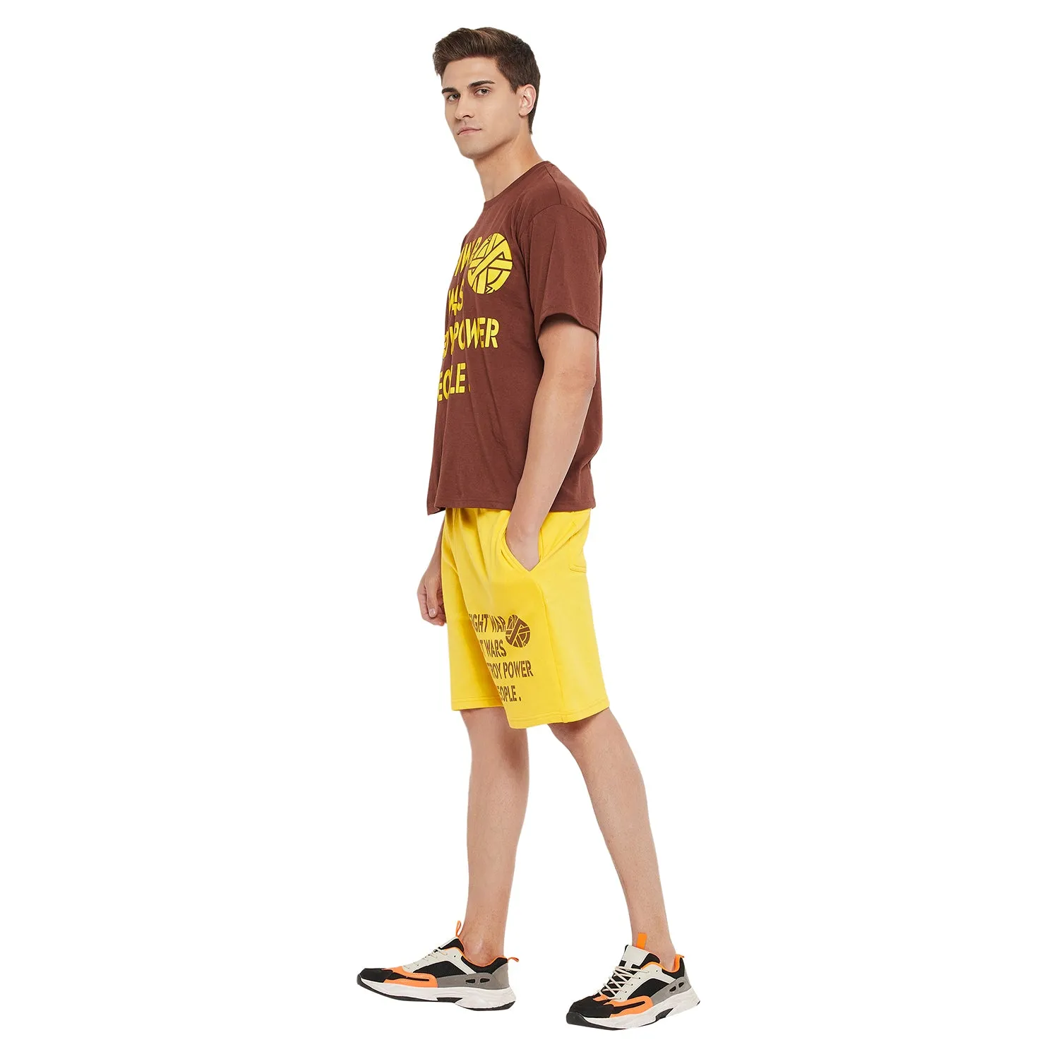 Brown & Yellow Oversized Wars Graphic Clothing Set