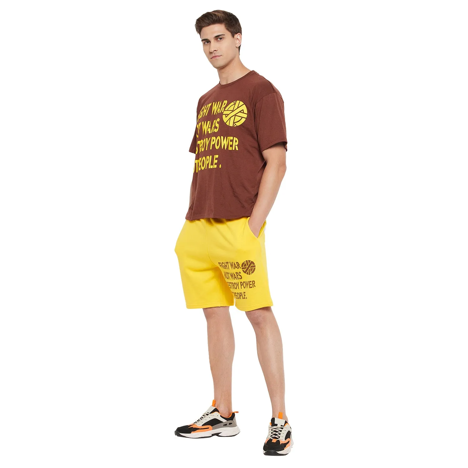 Brown & Yellow Oversized Wars Graphic Clothing Set