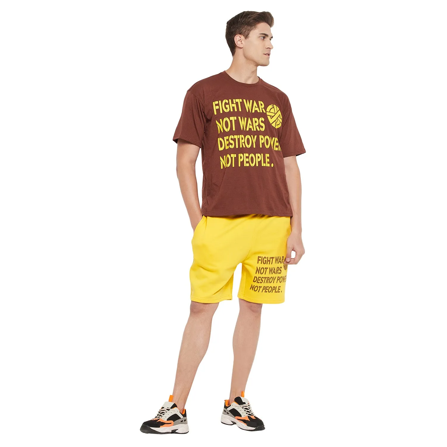 Brown & Yellow Oversized Wars Graphic Clothing Set