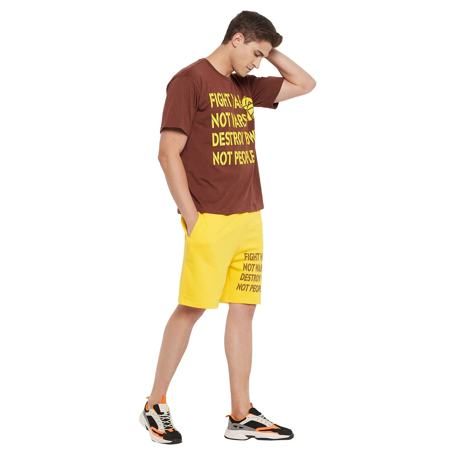 Brown & Yellow Oversized Wars Graphic Clothing Set
