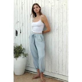 Crinkle Gauze Drawstring Tie Hem Jogger - Mirage Grey