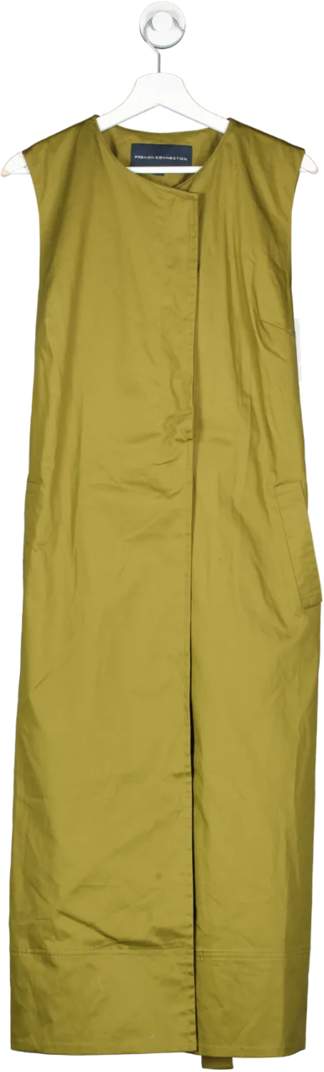 French Connection Green Cotton Sleeveless Belted Dress With Pockets UK L