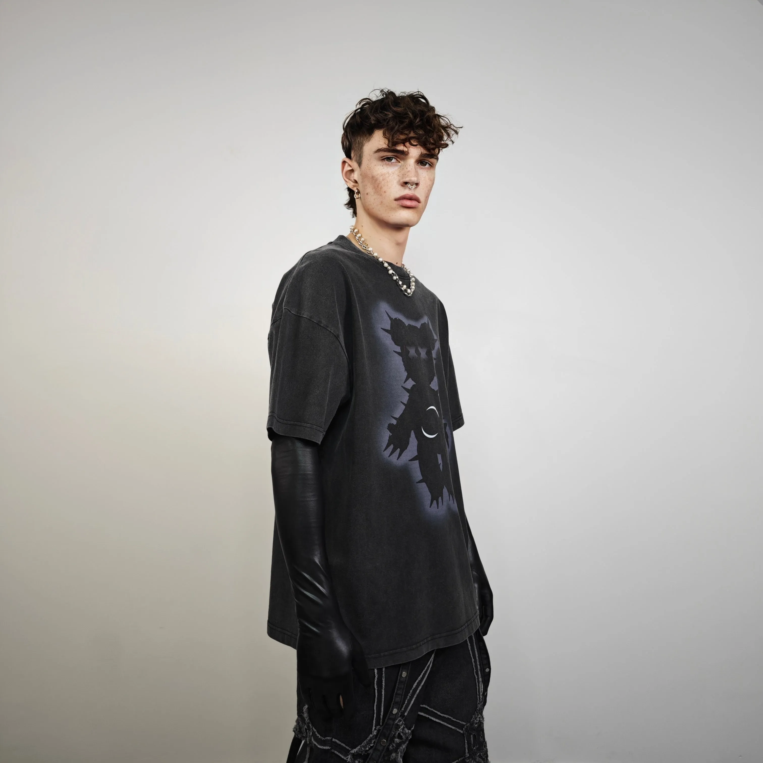 Goth bear t-shirt teddy print tee grunge punk top acid grey