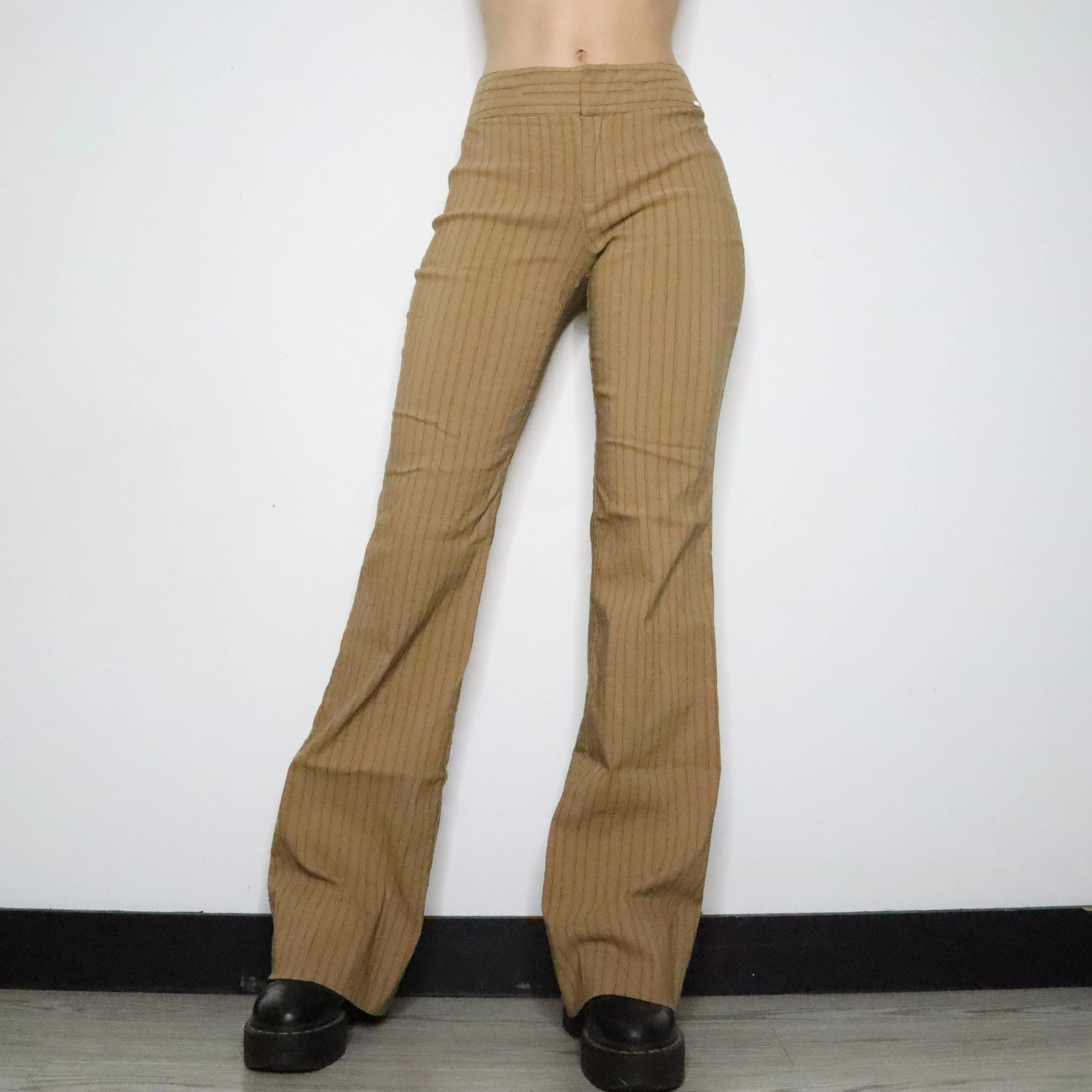 Guess Tan Pinstripe Flare Pants (Large)