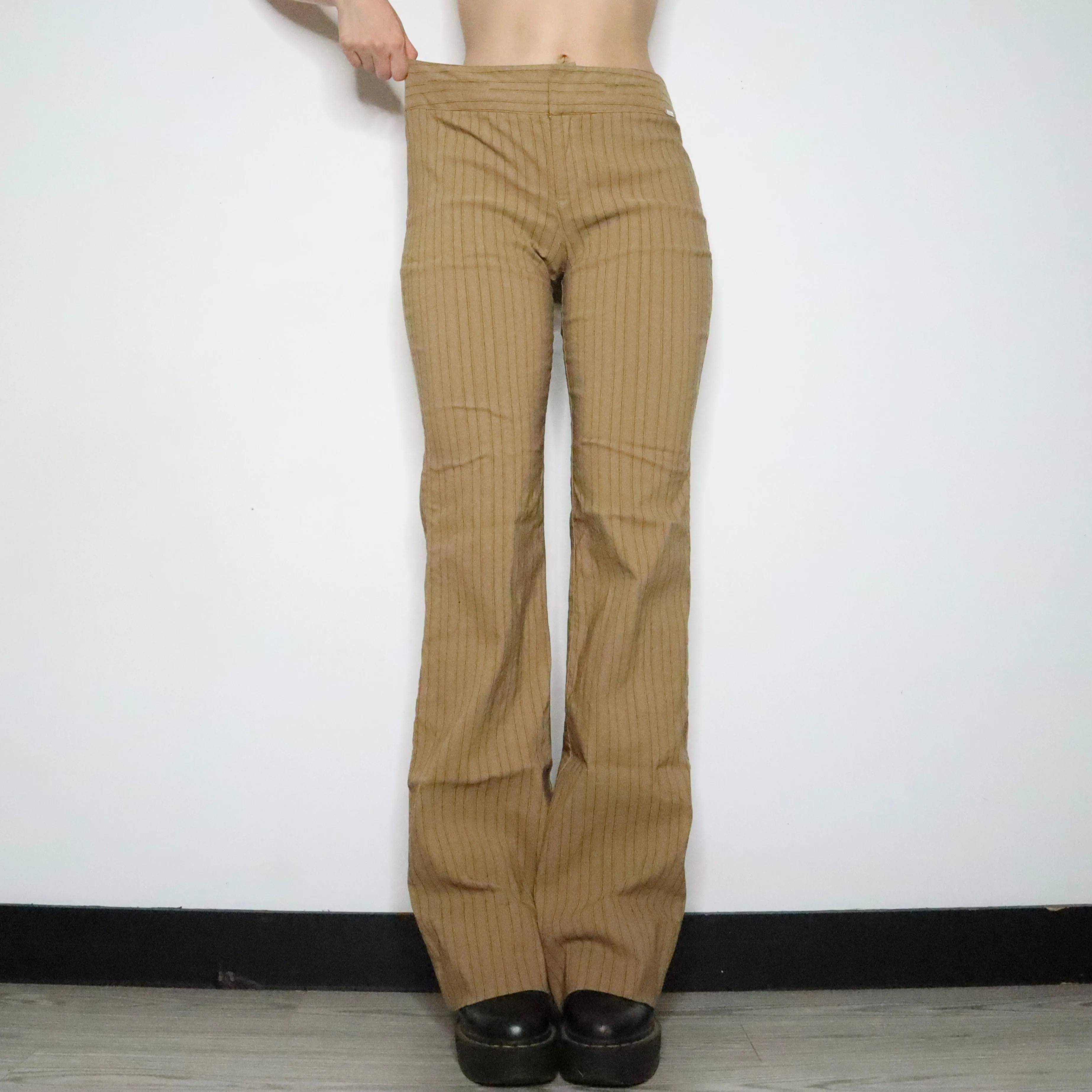 Guess Tan Pinstripe Flare Pants (Large)