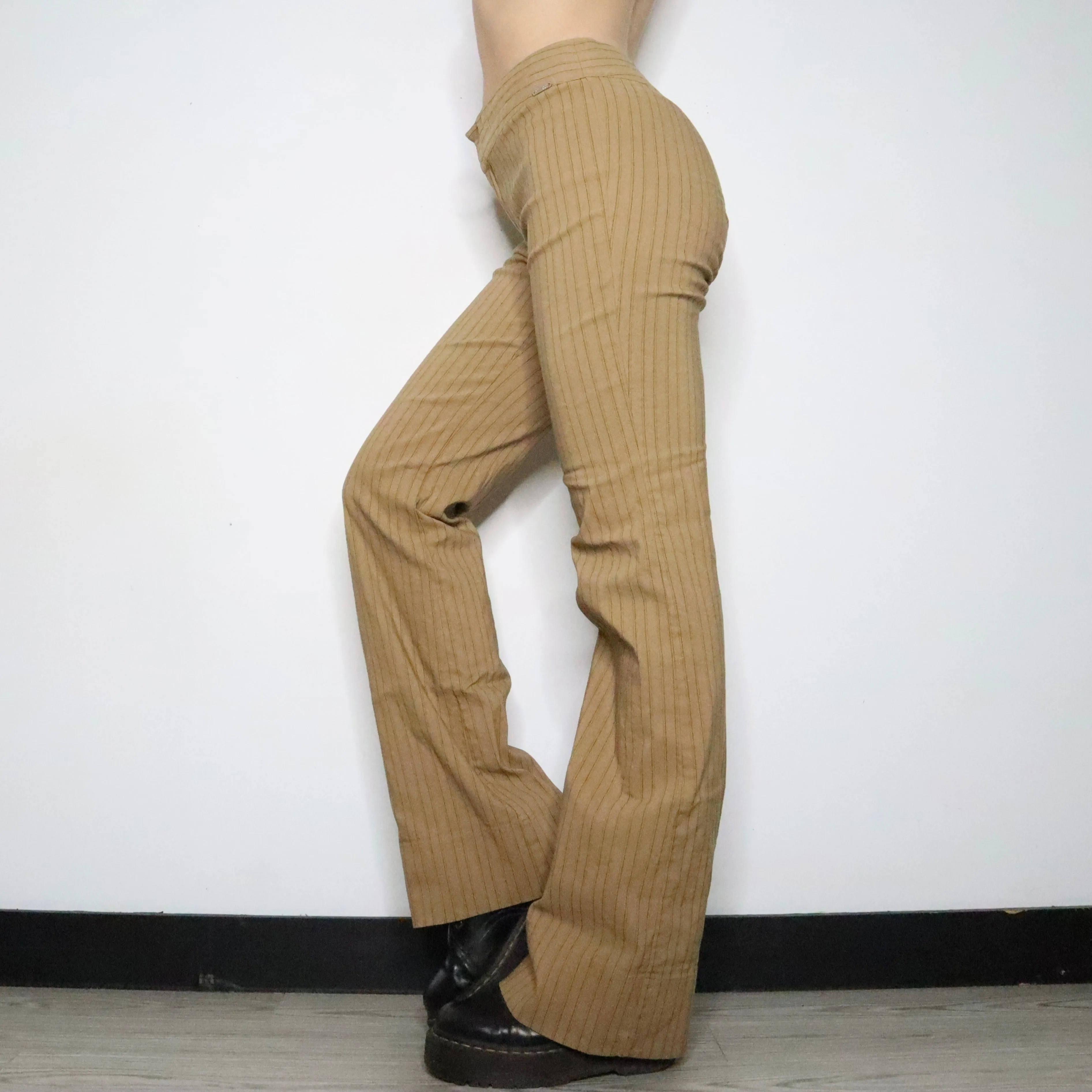 Guess Tan Pinstripe Flare Pants (Large)