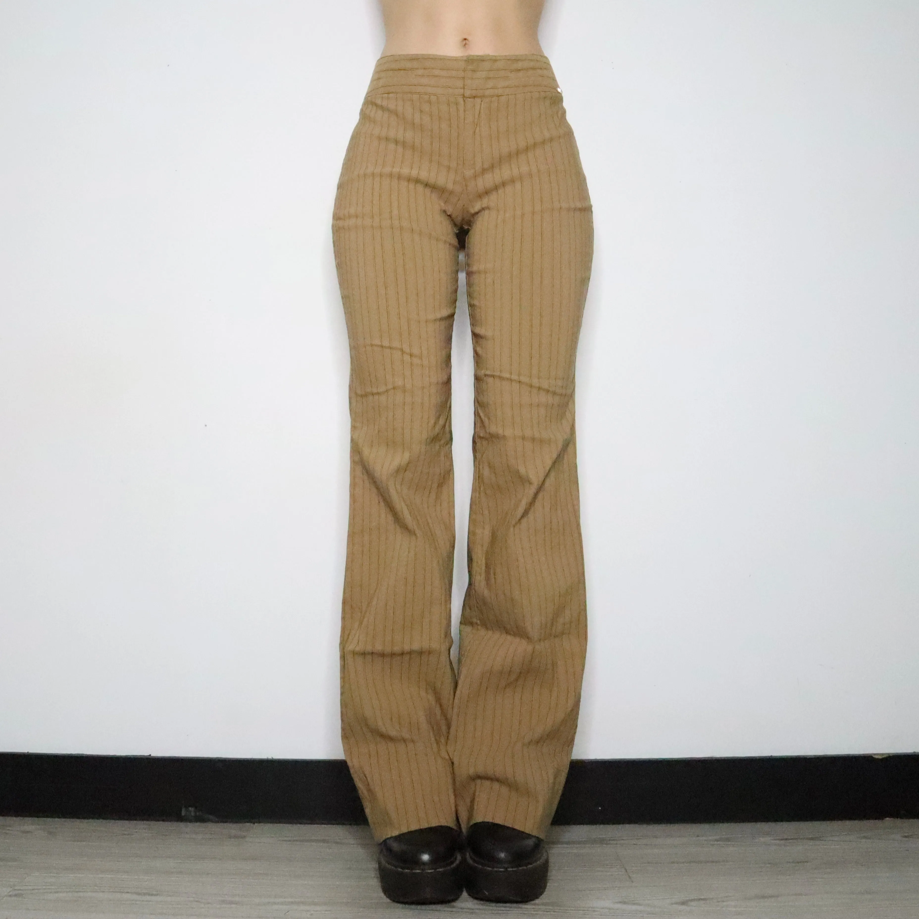 Guess Tan Pinstripe Flare Pants (Large)