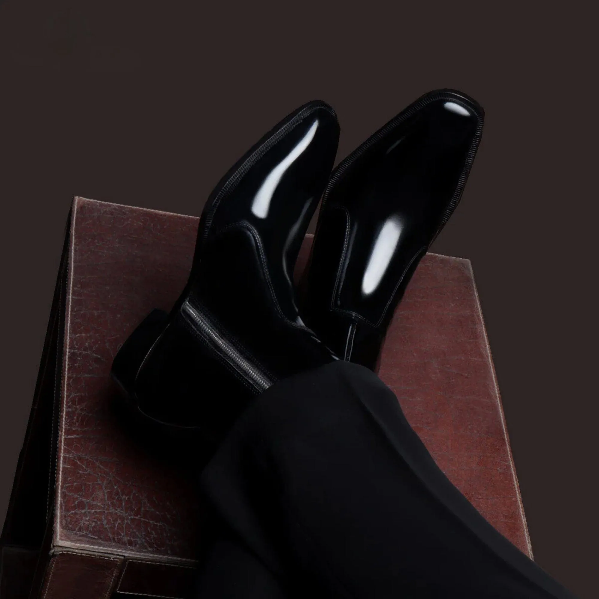 Handmade Customisable Black Patent Leather Boots For Men
