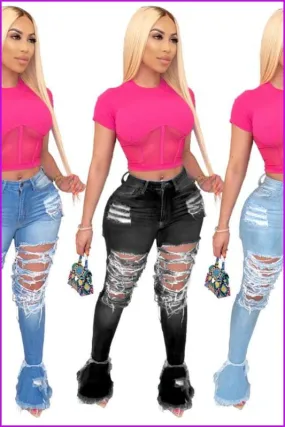 Jeans Woman Fashion Pop Hole Ripped Jeans F776