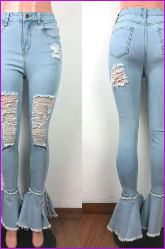 Jeans Woman Fashion Pop Hole Ripped Jeans F776