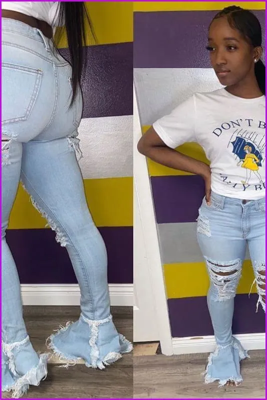 Jeans Woman Fashion Pop Hole Ripped Jeans F776