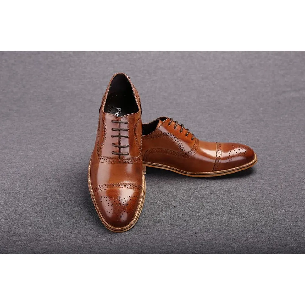 Men Brown Oxford Brogue Genuine Leather Formal Shoes