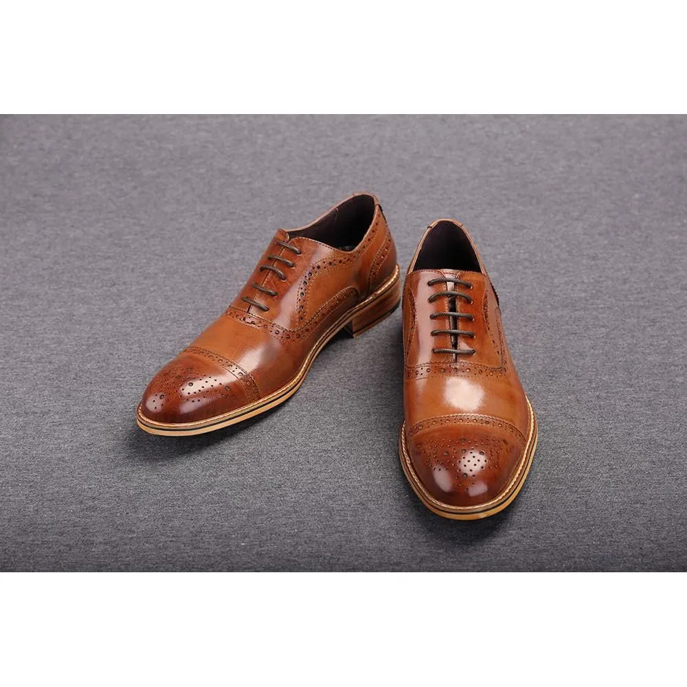 Men Brown Oxford Brogue Genuine Leather Formal Shoes