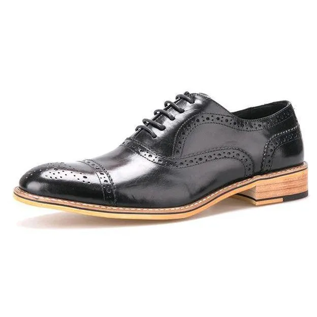Men Brown Oxford Brogue Genuine Leather Formal Shoes
