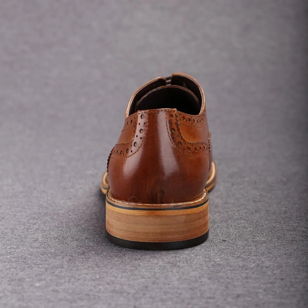 Men Brown Oxford Brogue Genuine Leather Formal Shoes