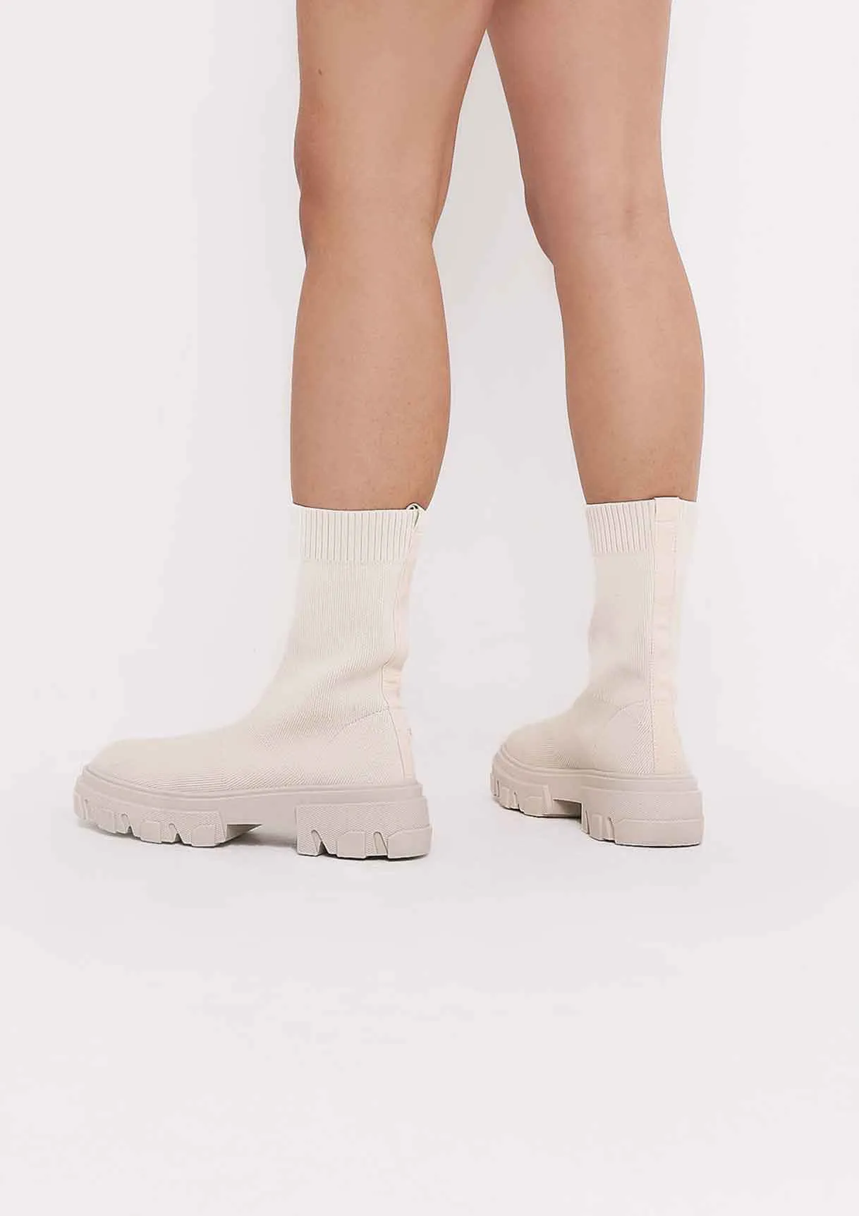 Nancy Cream Sock Ankle Boots