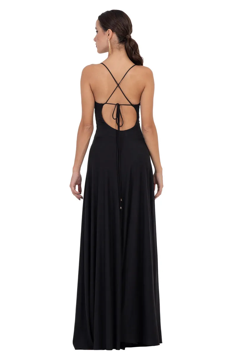 Open Back Maxi Dress With High Slit