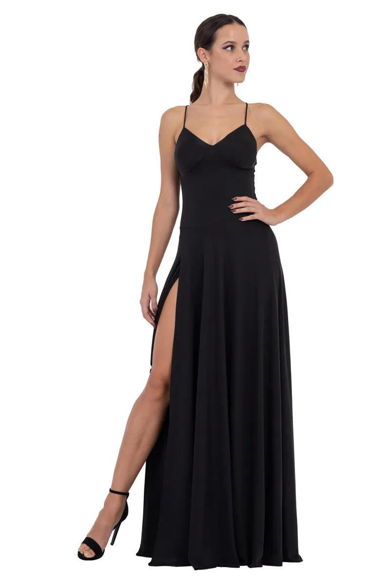 Open Back Maxi Dress With High Slit
