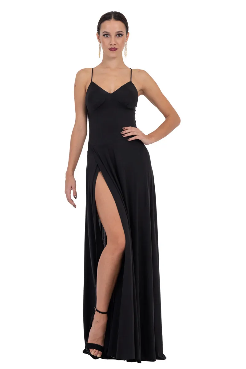 Open Back Maxi Dress With High Slit