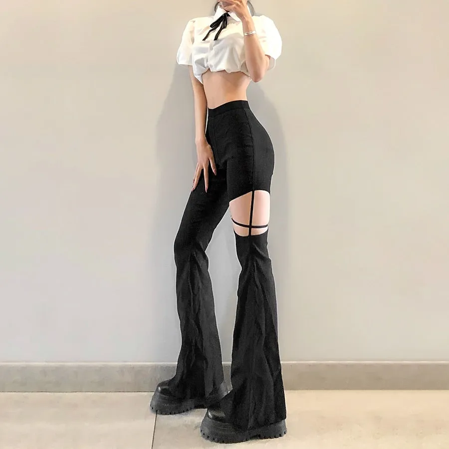 Thigh Cut Flared Trousers