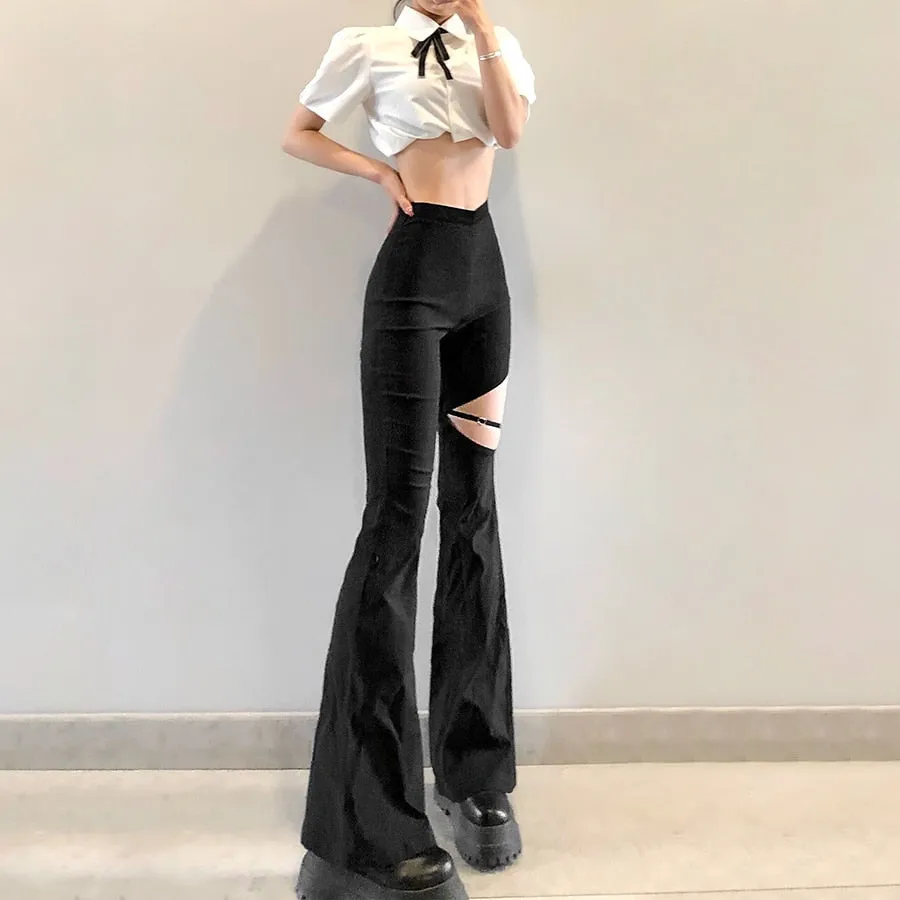 Thigh Cut Flared Trousers