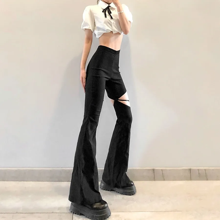 Thigh Cut Flared Trousers