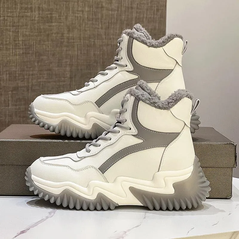 Women's Plush Snow Boots - High-Top, Winter Style