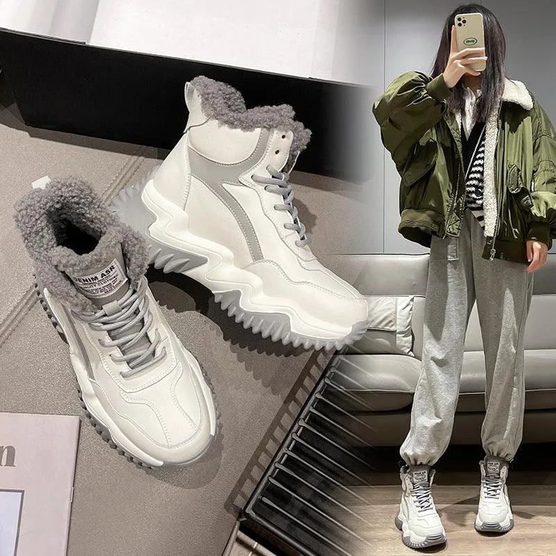 Women's Plush Snow Boots - High-Top, Winter Style